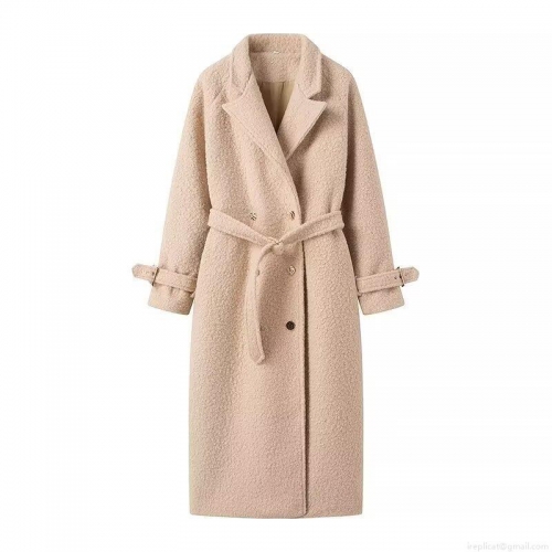 Women's Winter Long Sherpa Coat Warm Teddy Fleece Notch Lapel Double Breasted Belted Jacket Casual Solid Apricot Outerwear For Ladies