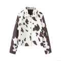 Women's Cow Print Short Jacket Vintage Lapel Single Breasted Long Sleeve Baseball Coat Fashion Streetwear Outerwear For Autumn Winter