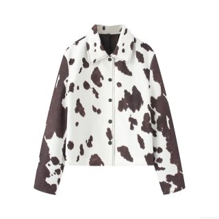 Women's Cow Print Short Jacket Vintage Lapel Single Breasted Long Sleeve Baseball Coat Fashion Streetwear Outerwear For Autumn Winter