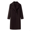 Women Fashion Long Woolen Blend Coat Double-breasted Notch Lapel Warm Overcoat Winter Autumn Elegant Outerwear Jacket For Women Lady