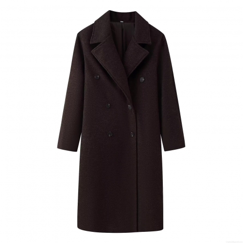 Women Fashion Long Woolen Blend Coat Double-breasted Notch Lapel Warm Overcoat Winter Autumn Elegant Outerwear Jacket For Women Lady