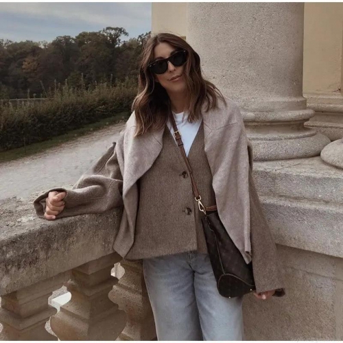 Women's Loose Double Breasted Woolen Jacket Autumn Winter Casual Long Sleeve Cardigan Coat With Pockets Solid Color Soft Comfortable Outerwear