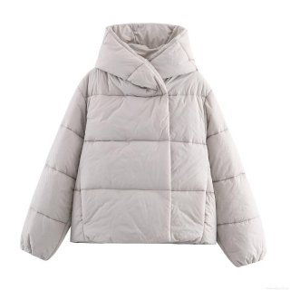 Women's Hooded Waterproof Puffer Jacket Thick Cotton-Padded Coat Loose Streetwear Warm Winter Jacket Outwear Solid Color Light Gray Polyester Jacket