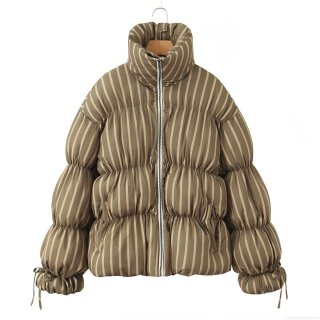 Women's Fashion Striped Cotton Padded Jacket Stand Collar Windproof Warm Puffer Coat Loose Casual Retro Ethnic Style Winter Outerwear For Ladies