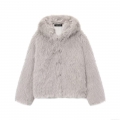 Women's Casual Fashion Light Grey Faux Fur Hooded Jacket Thick Warm Long Sleeve Winter Coat For Party Daily Outerwear
