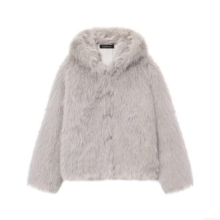 Women's Casual Fashion Light Grey Faux Fur Hooded Jacket Thick Warm Long Sleeve Winter Coat For Party Daily Outerwear