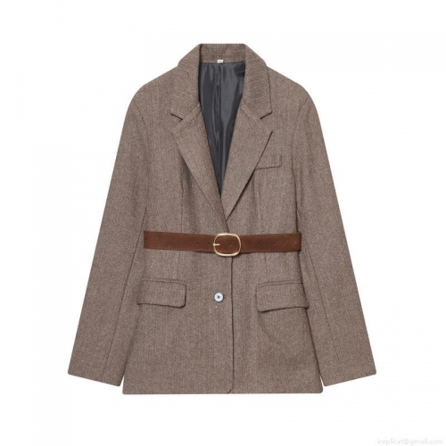 Vintage British Style Women Herringbone Wool Blend Tweed Blazer Coat With Belt Notched Lapel Single Breasted Casual Office Long Sleeve Outerwear Jackets