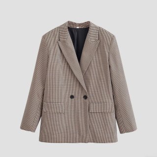Women's Vintage Houndstooth Suit Jacket Polyester Double Breasted Blazer Long Sleeve Lapel Outerwear Fashion Old Money Style Casual Coats For Women