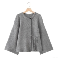 Women's French Kimono Knit Cardigan Jacket Polyester Wool-like Lace-up Flare Split Sleeve Round Neck Single Button Coat Casual Commute Autumn Winter