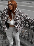Women's Leopard Print Puffer Jacket Fashion Short Cotton Padded Coat Thick Warm Stand Collar Zip Up Loose Streetwear Outerwear For Winter