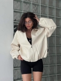 Women's Oversized Baseball Jacket Zip Up Long Sleeve Woven Cotton Blend Coat Fall Winter Casual Loose Outerwear Streetwear