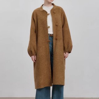 New Chinese Style Loose Woolen Coat Women Autumn Winter Elegant Lantern Sleeve Round Neck Long Overcoat Solid Color Retro Casual Outerwear