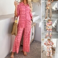 Women's Two-Piece Set Pants Suit Rayon Tencel Blend Short Sleeve Shirt And Wide Leg Long Pants Printed Vacation Beach Casual Summer Bohemian Style Clothing