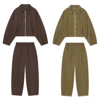 Women's 2-Piece Outfits Casual Zipper Lapel Jacket And Wide Leg Pants Set Solid Color Long Sleeve Loose Tracksuit For Autumn Winter