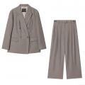 Women's 2-Piece Business Suit Set Double Breasted Blazer and Pleated Wide Leg Pants Elegant Casual Office Wear Professional Autumn Winter Outfit Women