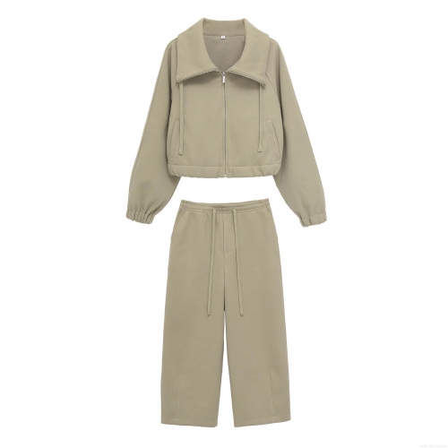 Women's 2-Piece Sweatshirt Sweatpants Set Casual Zip Up Lapel Long Sleeve Top and High Waist Wide Leg Pants with Side Split Soft Loungewear Tracksuit for Spring Autumn