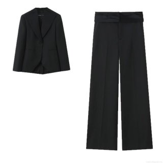 Women's 2-Piece Business Suit Set Single Button Irregular Hem Blazer With High Waist Wide Leg Trousers Belted Professional Office Wear Casual Outfits Polyester
