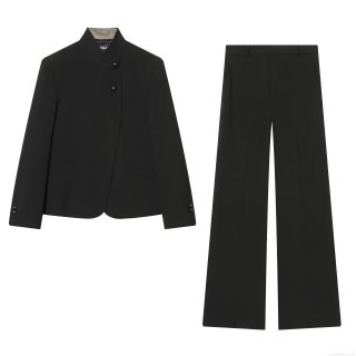 Women Fashion Asymmetric Blazer And Wide Leg Pants 2 Piece Set Office Lady Solid Color Casual Suit Streetwear Chic Polyester Outfit For Spring Autumn