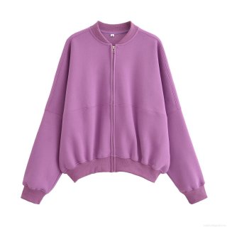 Women's Zipper Bomber Jacket And Wide Leg Pants Two Piece Set Polyester Fleece Lined Casual Loose Oversized Streetwear Autumn Winter Solid Tracksuit