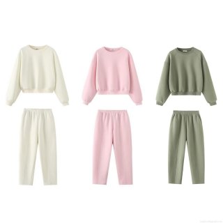 Women's Casual Cotton Blend Fleece Sweatshirt and Straight Leg Pants Two Piece Set Minimalist Solid Color Long Sleeve Drop Shoulder Lounge Wear Streetwear Outfits