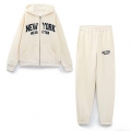 Women 2 Piece Tracksuit Set New York Manhattan Letter Print Hooded Zipper Sweatshirt And Jogger Pants Streetwear Casual Polyester Outfits