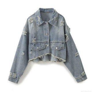 Women's Washed Denim Jacket And Jeans Set Distressed Light Blue Cotton Denim Casual Streetwear Two Piece Outfit For Women Short Cropped Denim Jacket High Waist Splatter Pants
