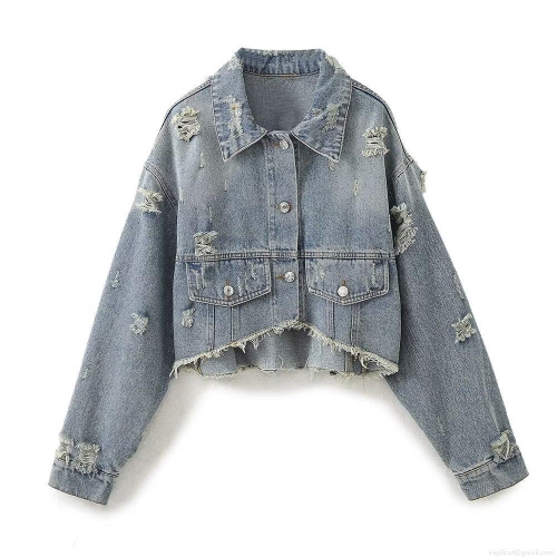 Women's Washed Denim Jacket And Jeans Set Distressed Light Blue Cotton Denim Casual Streetwear Two Piece Outfit For Women Short Cropped Denim Jacket High Waist Splatter Pants