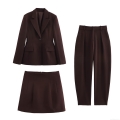 Women's 3-Piece Business Casual Suit Set Polyester Notch Lapel Single Breasted Blazer High Waist Wide Leg Bucket Pants And A-Line Mini Skirt Commuting Office Wear Streetwear Outfit