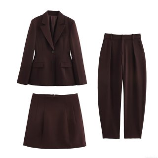 Women's 3-Piece Business Casual Suit Set Polyester Notch Lapel Single Breasted Blazer High Waist Wide Leg Bucket Pants And A-Line Mini Skirt Commuting Office Wear Streetwear Outfit