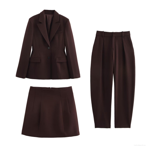 Women's 3-Piece Business Casual Suit Set Polyester Notch Lapel Single Breasted Blazer High Waist Wide Leg Bucket Pants And A-Line Mini Skirt Commuting Office Wear Streetwear Outfit