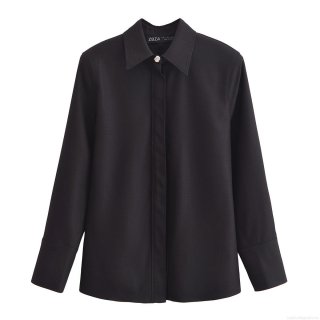 Women's 2-Piece Elegant Black Set Shoulder Pad Long Sleeve Shirt And High Waist Flare Pants Set Solid Color Office Lady Chic Streetwear Polyester Suits