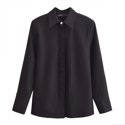 Women's 2-Piece Elegant Black Set Shoulder Pad Long Sleeve Shirt And High Waist Flare Pants Set Solid Color Office Lady Chic Streetwear Polyester Suits