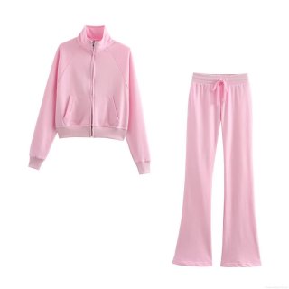 Women Two Piece Sporty Tracksuit Set Cotton Blend Long Sleeve Zipper Hoodie and Flare Sweatpants Casual Streetwear Outfits