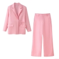 Women's Solid Two Piece Suit Set Long Sleeve Tie Waist Blazer and High Waist Wide Leg Pants Polyester Elegant Office Outfits for Ladies Streetwear