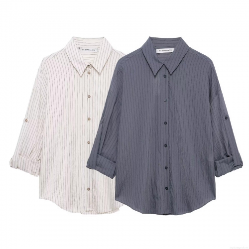 Women Striped Two Piece Outfits Long Sleeve Button Down Shirt And High Waist Wide Leg Pants Set Casual Lounge Wear Streetwear Autumn Suits