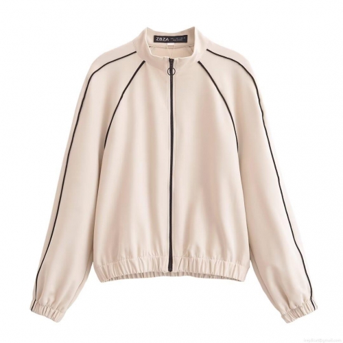 Women's Casual 2 Piece Set Color Block Stand Collar Jacket and Wide Leg Pants Polyester Contrast Striped Long Sleeve Zipper Outerwear Loose Trousers Streetwear Outfits for Women