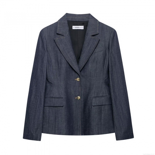 Women's 3-Piece Denim Look Suit Set Deep Blue Blazer Bustier Top And Wide Leg Pants Contrast Stitching Streetwear Casual Outfit