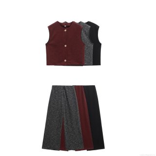 Women's Knitted Two Piece Set Ribbed Sleeveless Single Breasted Vest Top and High Waist Wide Leg Long Pants Solid Color Casual Outfits Streetwear