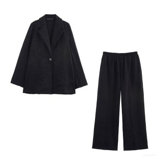 Women's Elegant Organza Suit Set Solid Color Jacquard Blazer And Wide Leg Pants Two Piece Set Spring Summer European American Streetwear Outfit