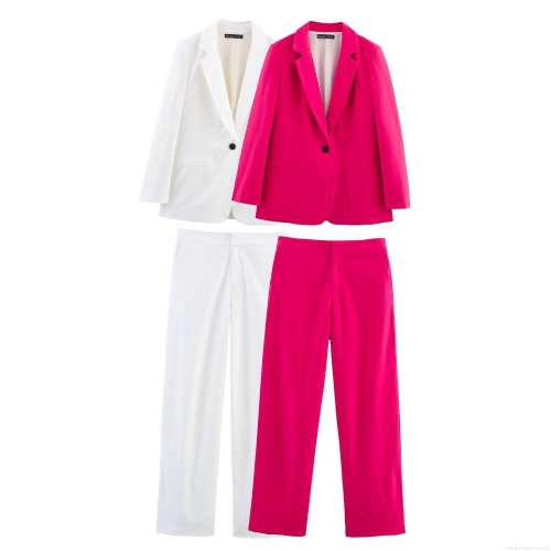 Women's Elegant Polyester Solid Color Blazer and Pants Set Two-Piece Long Sleeve Lapel Suit For Office Commute Streetwear Casual Outfit