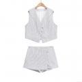 Women's Striped Vest And Skort Two Piece Set V Neck Button Down Sleeveless Waistcoat And High Waist Shorts Streetwear Summer Outfit For Women