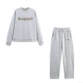 Women's Two Piece Sweatshirt Pants Set Polyester Manhattan Letter Embroidery Crew Neck Pullover Long Sleeve Top Elastic Drawstring Waist Sweatpants Casual Streetwear For Fall Winter