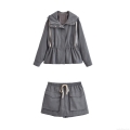 Women's 2-Piece Outfit Set 100% Polyester Hooded Drawstring Windbreaker Jacket and Cargo Skort Pants With Pockets Streetwear Autumn Casual Style