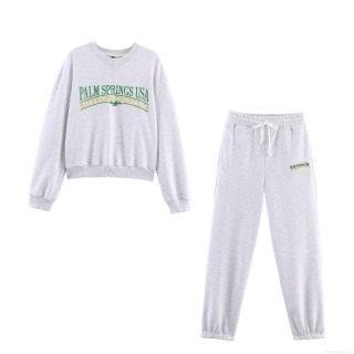 Women's Two Piece Tracksuit Set Cotton Blend Palm Springs Print Long Sleeve Pullover Sweatshirt And Jogger Pants Casual Lounge Sportswear Streetwear Suits