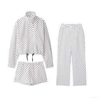 Women's 3-Piece Polka Dot Set Including Stand Collar Zipper Jacket With Shorts And Straight Leg Pants 100% Polyester Streetwear Casual Outfit For Women White Black