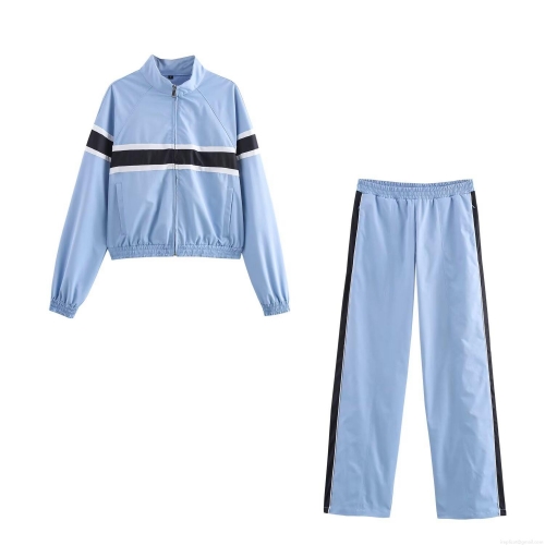 Women's 2 Piece Tracksuit Set Cotton Blend Striped Patchwork Stand Collar Zipper Jacket and Elastic Waist Straight Leg Pants Sporty Casual Streetwear Outdoor Set