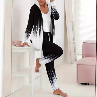 Women's Plus Size Casual Sports Two-Piece Set 3D Digital Print Hooded Full Zip Jacket And Long Pants Tracksuit Polyester Spandex Blend For Autumn Winter