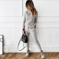 Women's Knit Two Piece Set High Neck Long Sleeve Pullover Sweater And Drawstring Sweatpants Casual Solid Color Tracksuit For Fall Winter