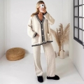 Women's 2 Piece Knit Set V Neck Single Breasted Cardigan and Wide Leg Pants Contrast Stitching Casual Loungewear Outfits