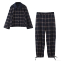 Women's Plaid Hooded Jacket and Cargo Pants Set Polyester Spandex Blend Loose Fit Tartan Outerwear and Trousers with Pockets for Autumn Winter